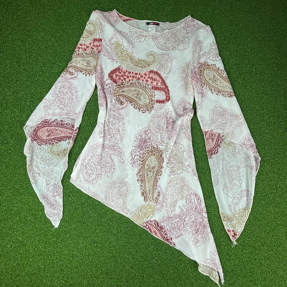 Vintage Y2K One Love Sheer Paisley Angel Cut Super Flowy Fairy Top Sz L